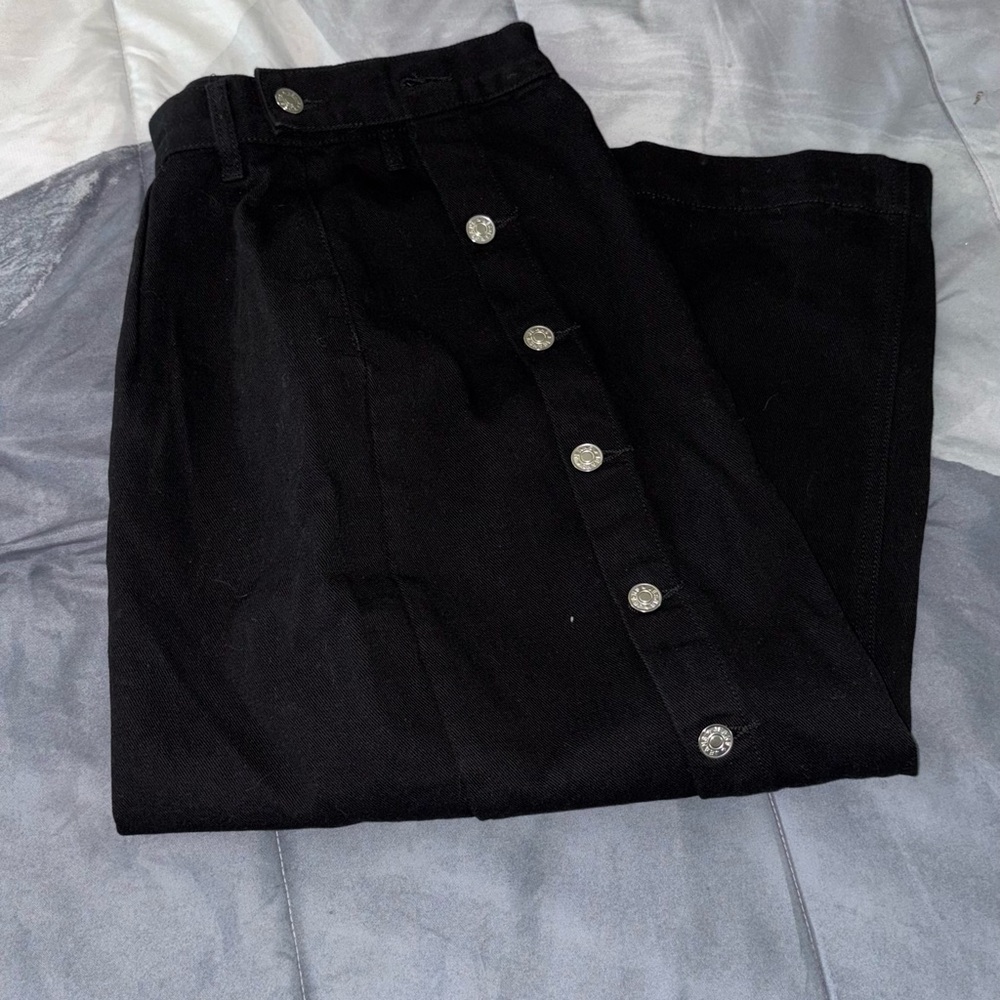Black Denim Skirt with Silver Button Accents